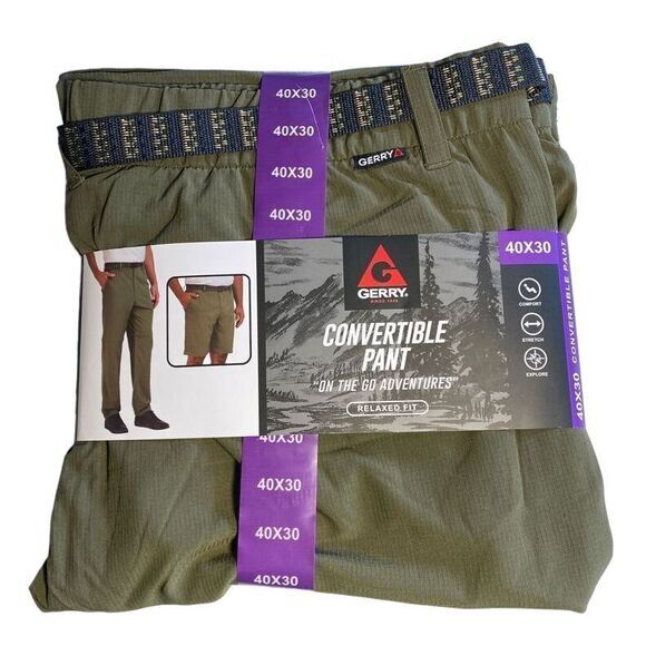 GERRY Mens Convertible Commuter Pants Relaxed Fit Hunter Green 40 x 30 New! - Picture 1 of 4